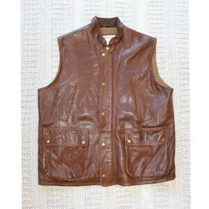 VTG ORVIS Munitions Brown soft supple grained leather Men Vest Zip & Snaps Large